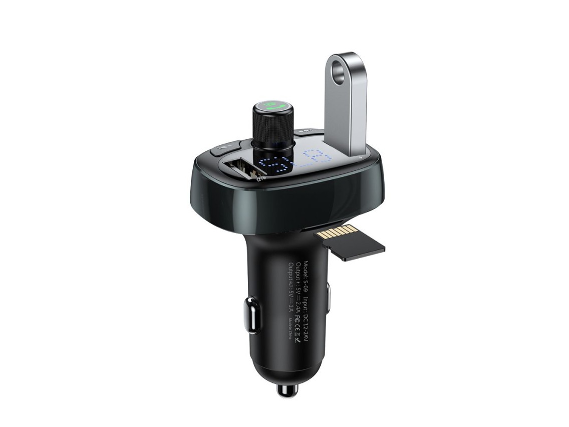 Transmissor FM Baseus em formato de T S-09 Bluetooth MP3 carregador de carro preto