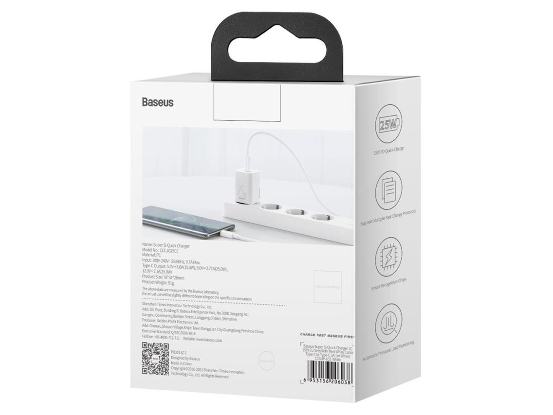 Carregador de parede Baseus Super Si PD 25W 1x USB-C branco