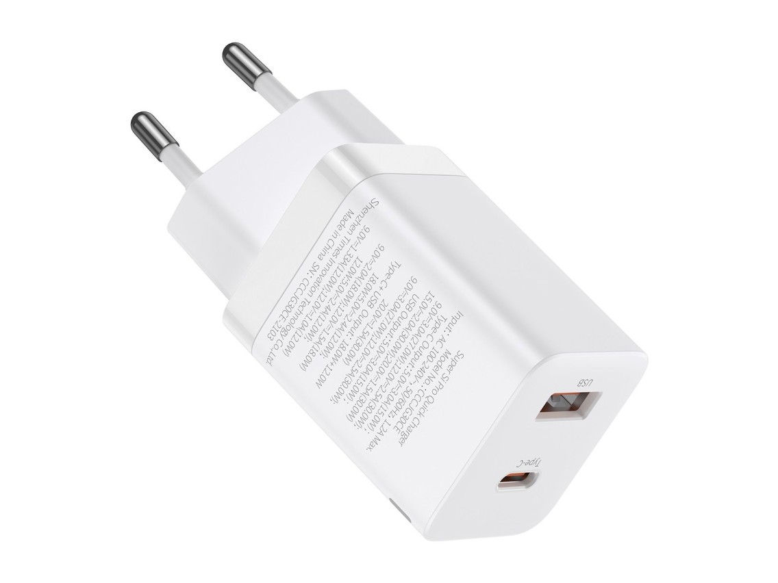 Baseus wall charger Super Si PD 30W 1x USB-C 1x USB white