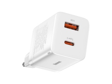 Cargador de pared Baseus Super Si PD 30W 1x USB-C 1x USB blanco