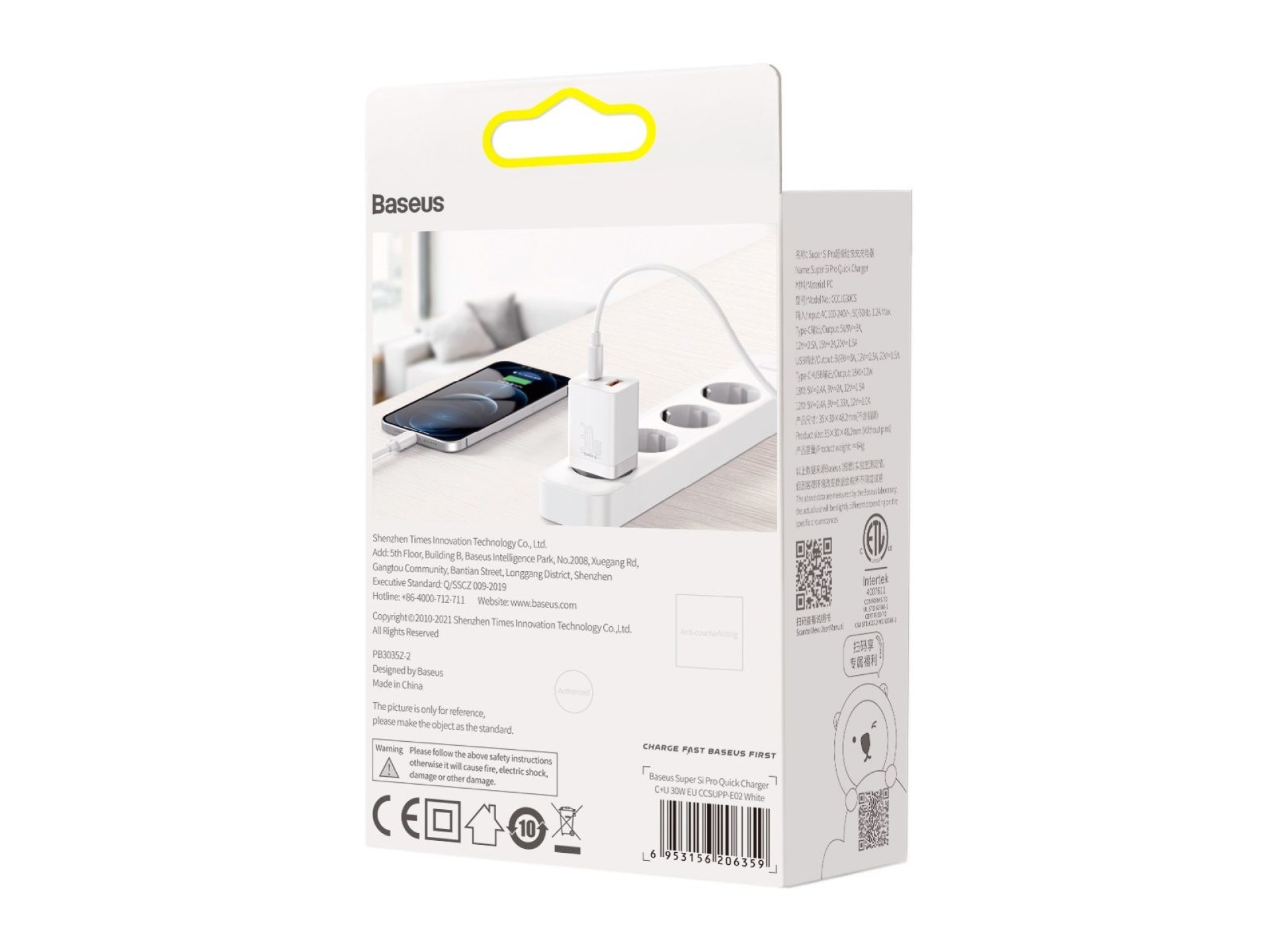 Carregador de parede Baseus Super Si PD 30W 1x USB-C 1x USB branco