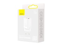 Baseus wall charger Super Si PD 30W 1x USB-C 1x USB white Baseus wall charger Super Si PD 30W 1x USB-C 1x USB white