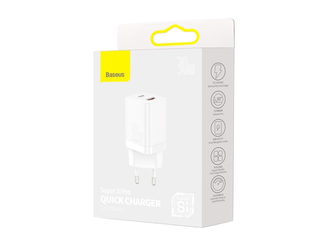 Baseus wall charger Super Si PD 30W 1x USB-C 1x USB white