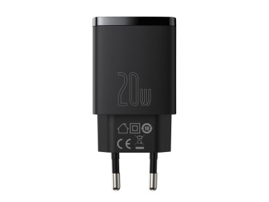 Cargador de pared Baseus Compact PD 20W 1x USB-C 1x USB negro