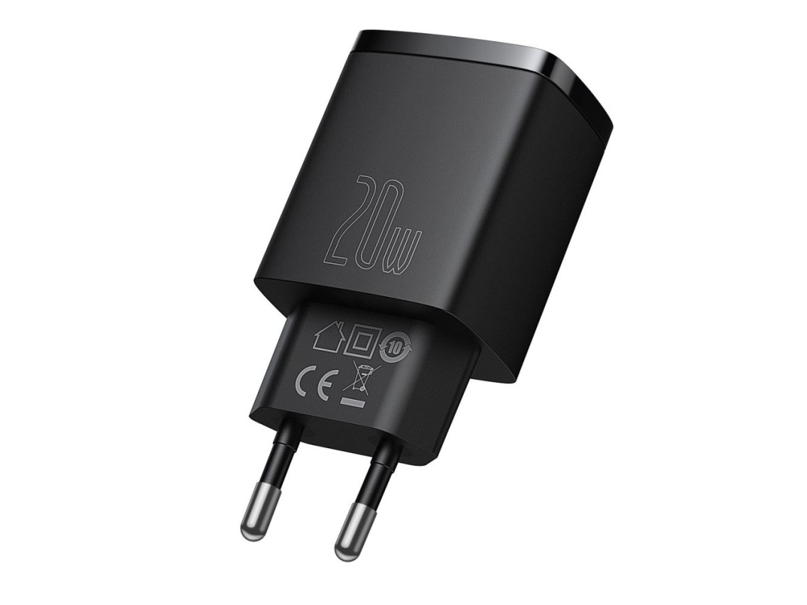 Cargador de pared Baseus Compact PD 20W 1x USB-C 1x USB negro