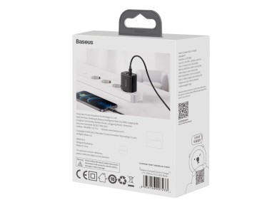 Cargador de pared Baseus Compact PD 20W 1x USB-C 1x USB negro