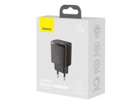 Cargador de pared Baseus Compact PD 20W 1x USB-C 1x USB negro Cargador de pared Baseus Compact PD 20W 1x USB-C 1x USB negro