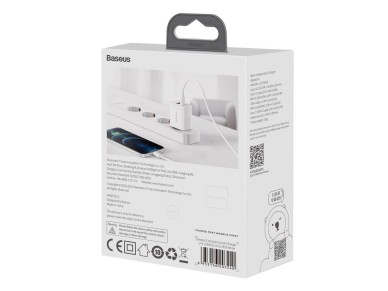 Baseus wall charger Compact PD 20W 1x USB-C 1x USB white