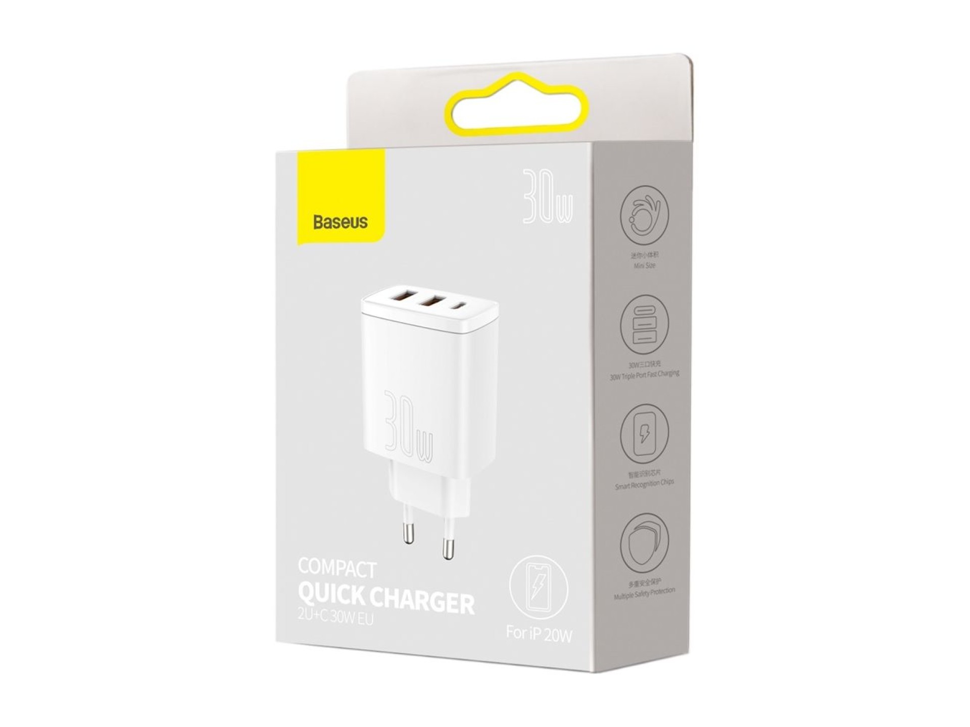 Baseus wall charger Compact PD 30W 1x USB-C 2x USB white