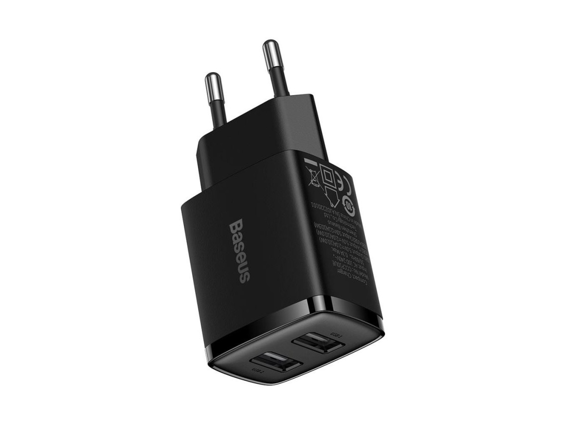Cargador de pared Baseus Compact 2 x USB negro 10,5w