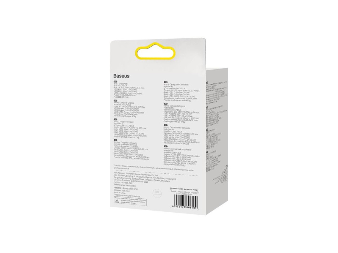 Cargador de pared Baseus Compact 2 x USB negro 10,5w