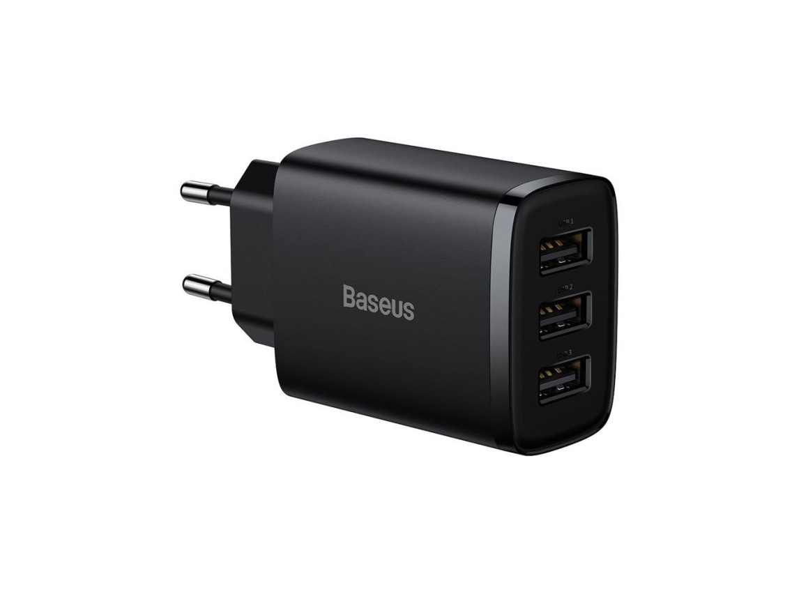 Cargador de pared Baseus Compact 3 x USB negro 17w