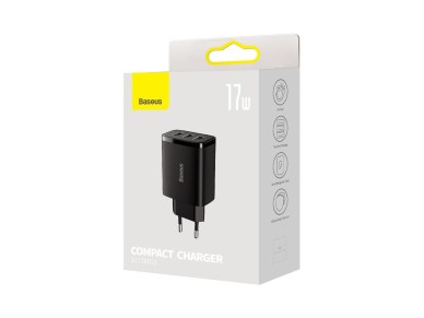 Cargador de pared Baseus Compact 3 x USB negro 17w