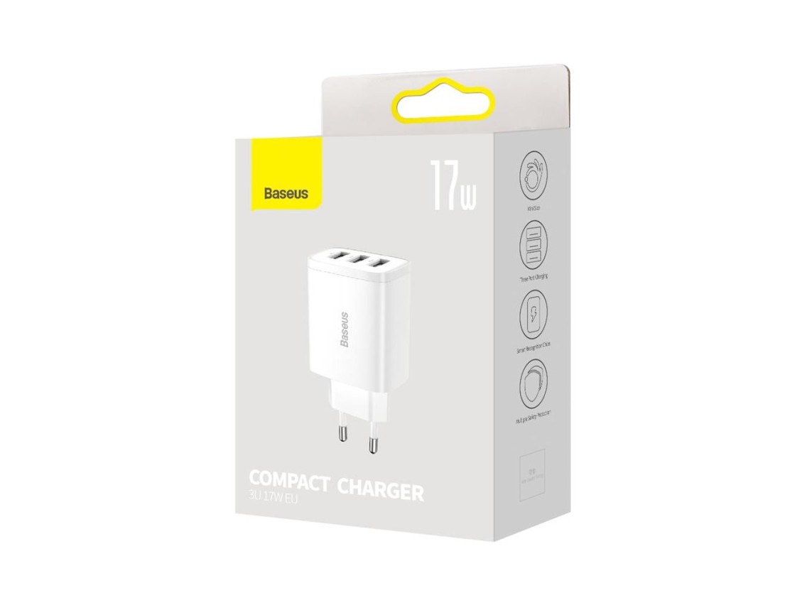 Baseus wall charger Compact 3 x USB white 17w