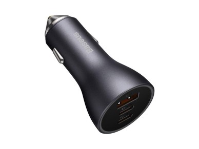 Cargador de coche Baseus Golden Contactor Pro Triple Fast 1x USB 2x USB-C 65W gris oscuro