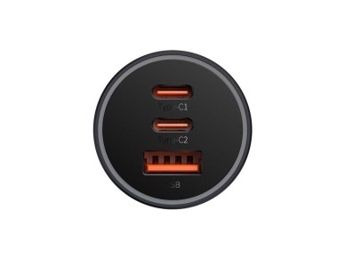 Carregador veicular Baseus Golden Contactor Pro Triple Fast 1x USB 2x USB-C 65W cinza escuro Carregador veicular Baseus Golden Contactor Pro Triple Fast 1x USB 2x USB-C 65W cinza escuro