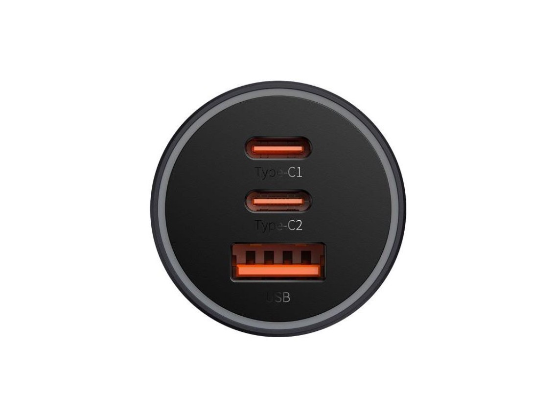 Baseus car charger Golden Contactor Pro Triple Fast 1x USB 2x USB-C 65W dark gray