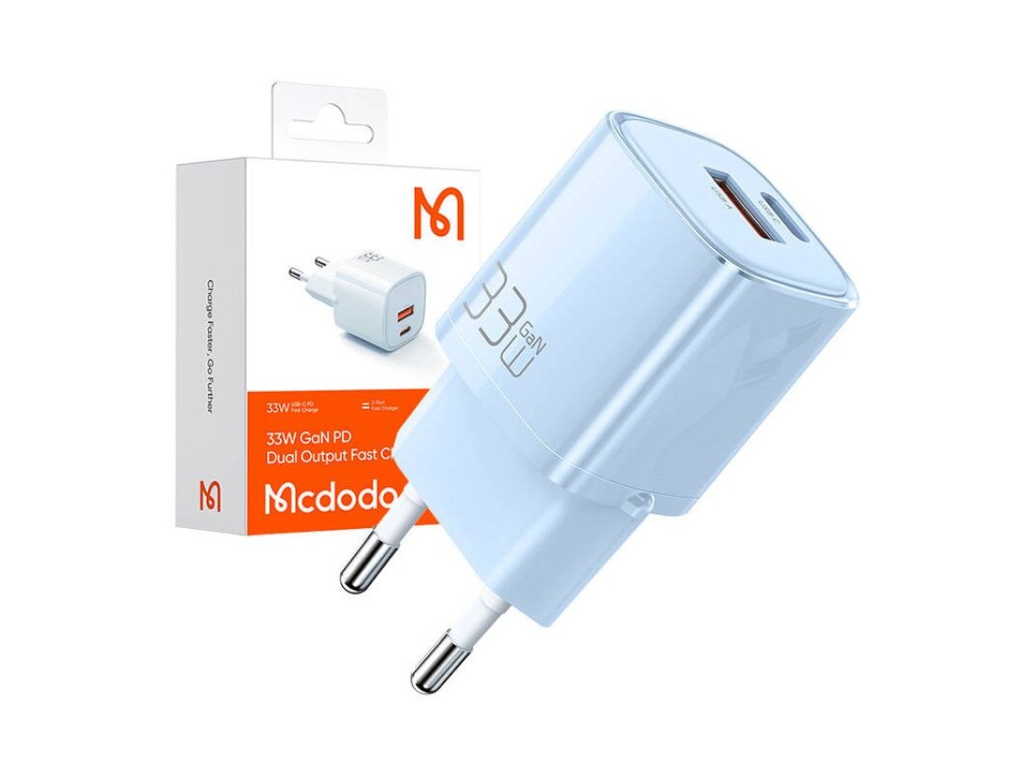 Cargador GaN 33W Mcdodo CH-0154 USB-C, USB-A (azul)