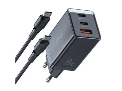 GaN Mcdodo CH-1543 network charger, 2x USB-C, 1x USB, 67W + USB-C to USB-C 2m cable (black) GaN Mcdodo CH-1543 network charger, 2x USB-C, 1x USB, 67W + USB-C to USB-C 2m cable (black)