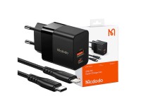 Cargador de pared Mcdodo CH-1952 USB + USB-C, 20W + cable USB-C a Lightning (negro) Cargador de pared Mcdodo CH-1952 USB + USB-C, 20W + cable USB-C a Lightning (negro)