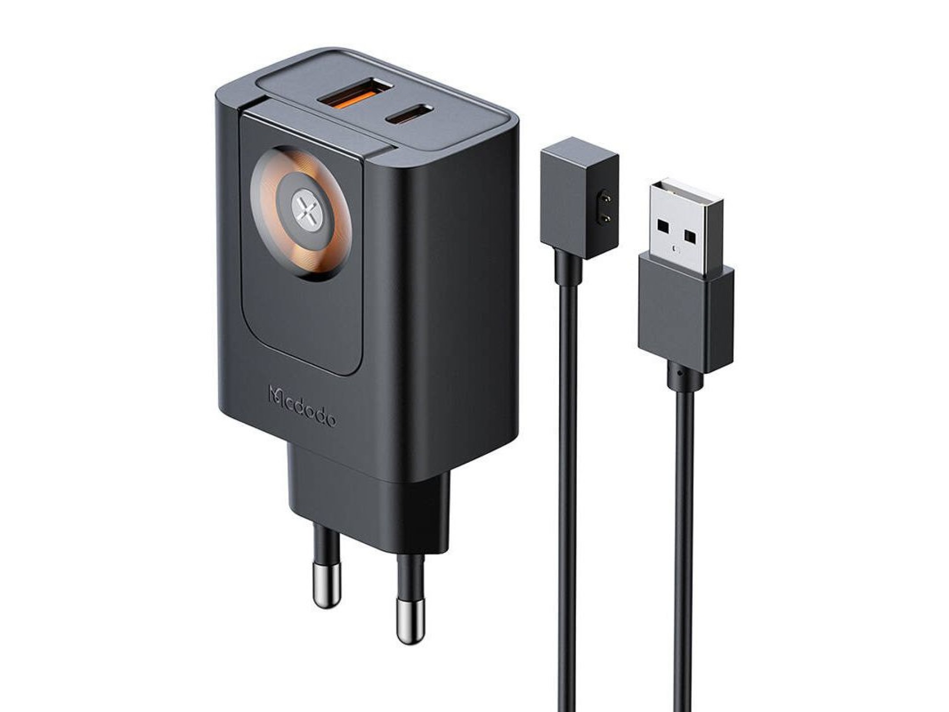 Cargador McDodo CH-3700 2 en 1 USB-C+A de 30 W, negro