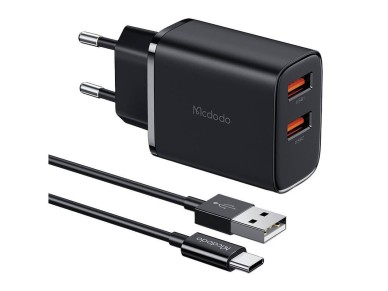 Mcdodo CH-5072 USB-A*2, 12W power charger + USB-A to USB-C cable (black) Mcdodo CH-5072 USB-A*2, 12W power charger + USB-A to USB-C cable (black)