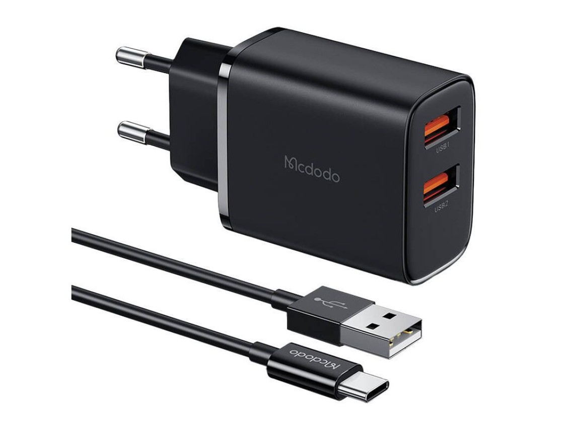 Mcdodo CH-5072 USB-A*2, 12W power charger + USB-A to USB-C cable (black)