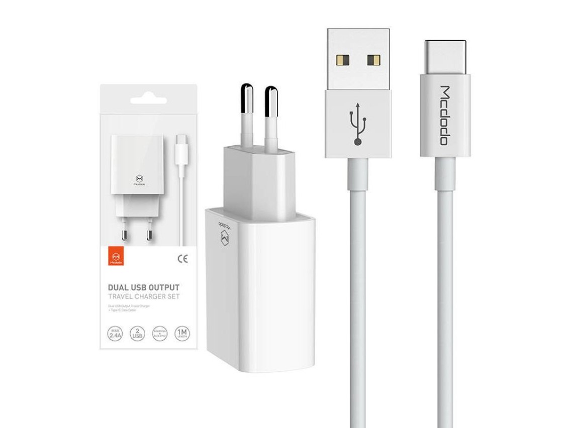 Mcdodo USB Dual Charger CH-6721 (EU) Type-C 1m Travel set (white)
