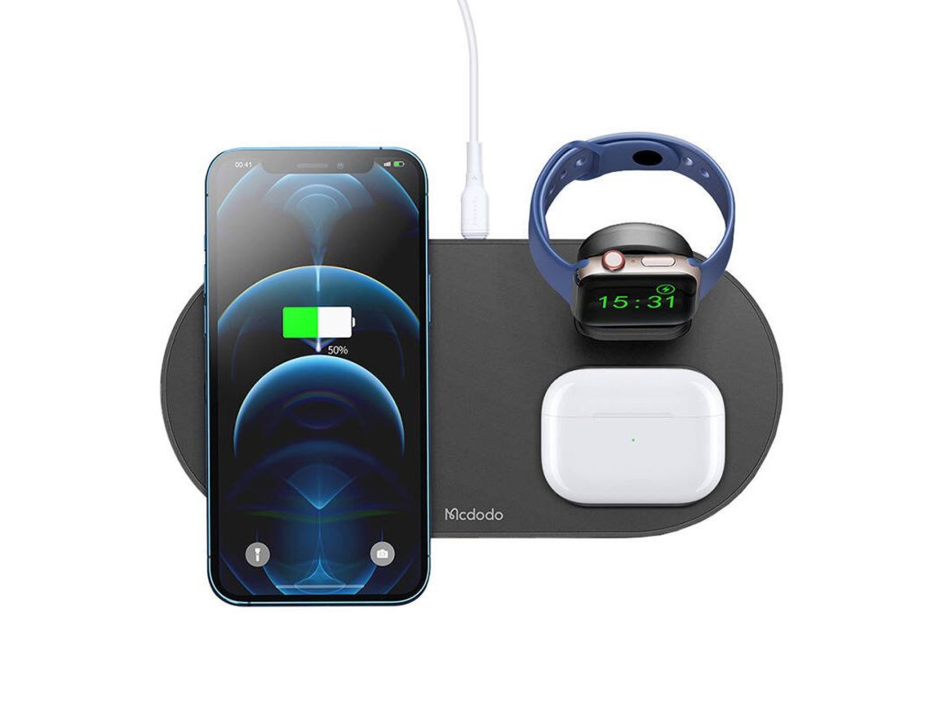 Wireless Charger Mcdodo CH-7061 3 in 1 15W (mobile/TWS/Apple watch) (black)