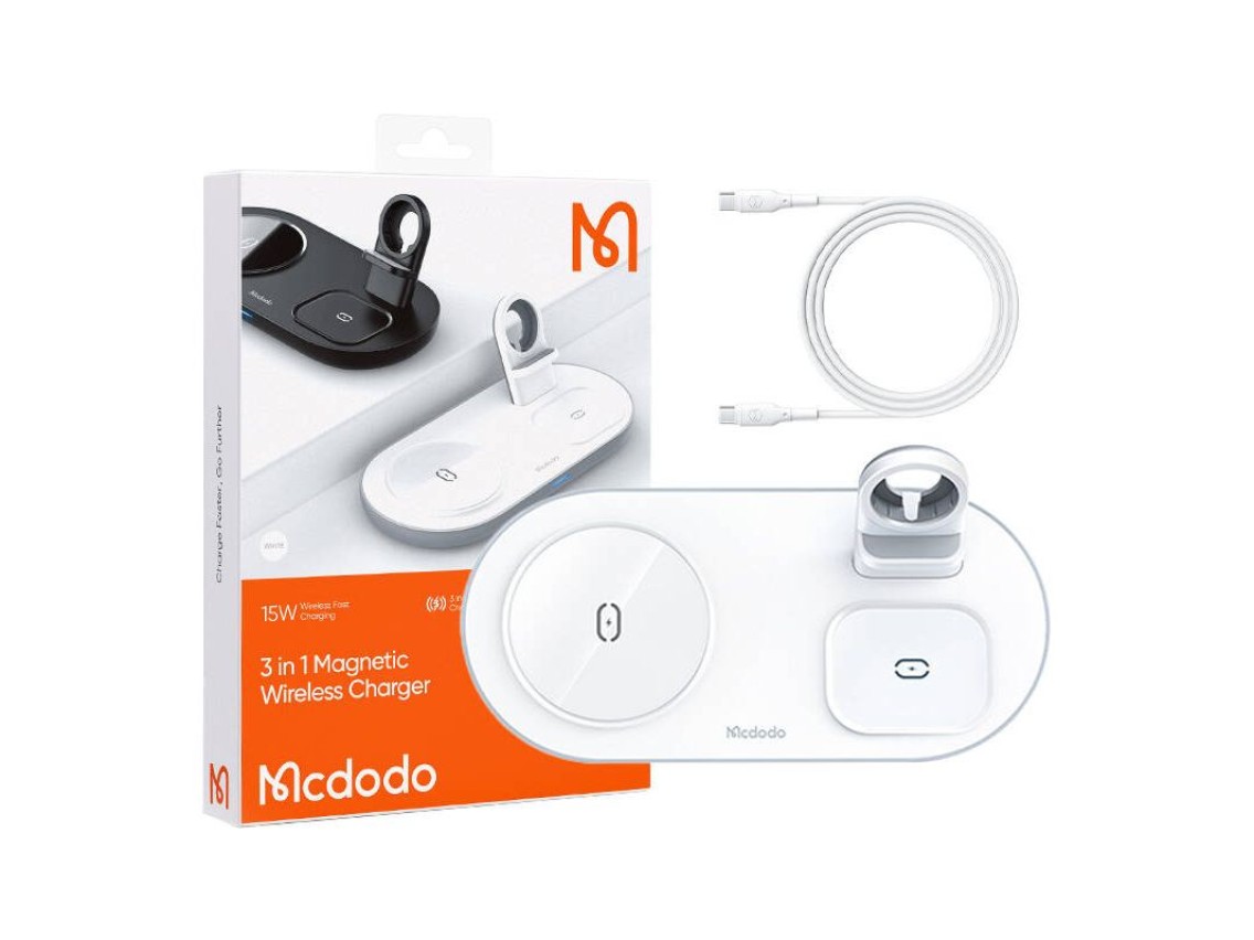 Cargador inalámbrico Mcdodo CH-7062 3 en 1 de 15 W (móvil/TWS/Apple Watch) (blanco)