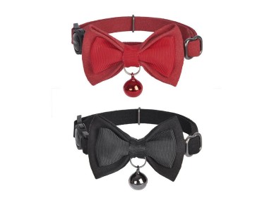 Conjunto de coleiras Dogness para gatos 2 pe�as (couro leg�timo vermelho/fibra preta)