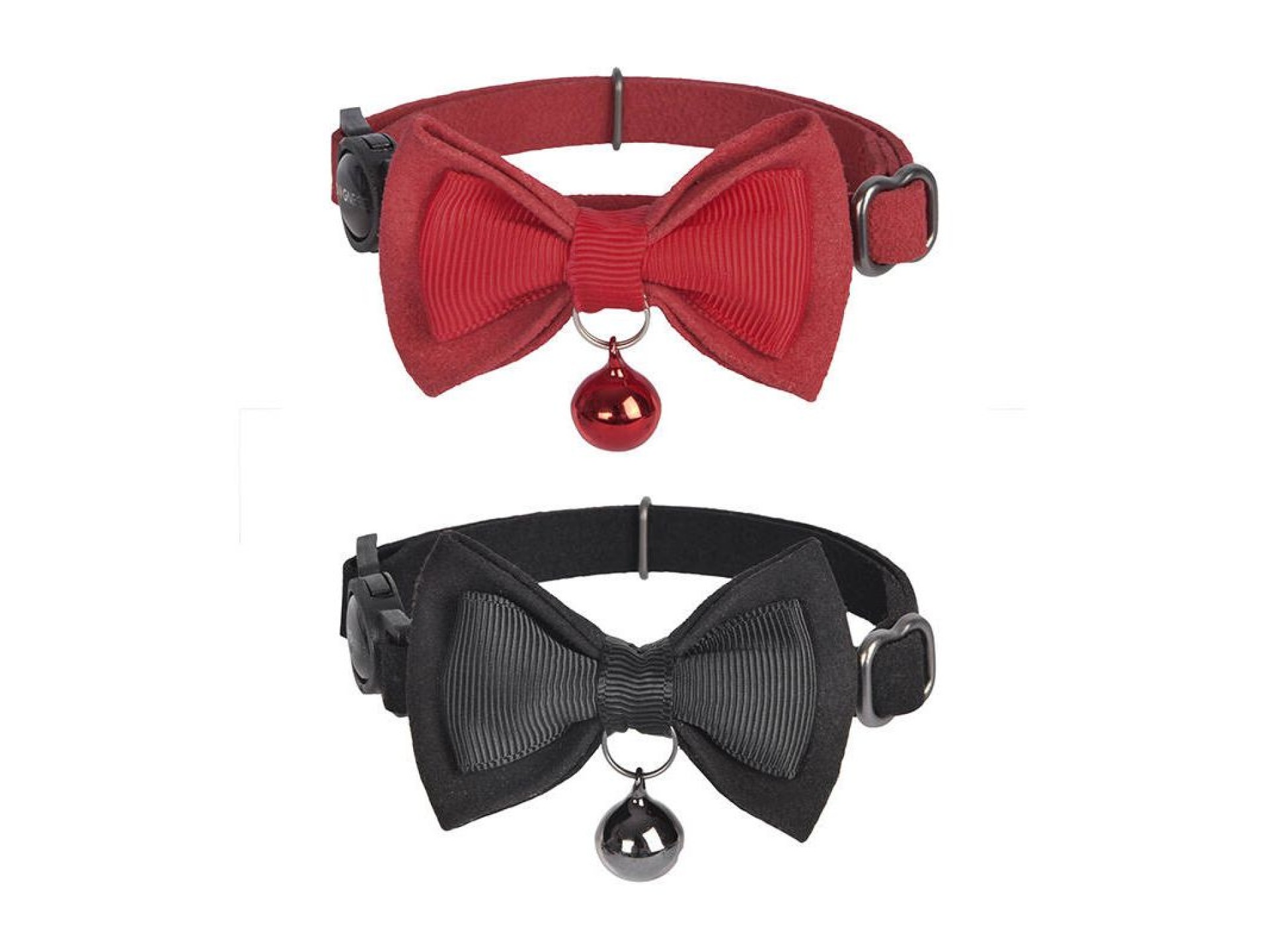 Conjunto de coleiras Dogness para gatos 2 peças (couro legítimo vermelho/fibra preta)