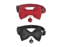 Conjunto de coleiras Dogness para gatos 2 pe�as (couro leg�timo vermelho/fibra preta)