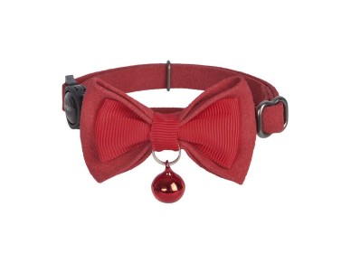 Conjunto de coleiras Dogness para gatos 2 pe�as (couro leg�timo vermelho/fibra preta)