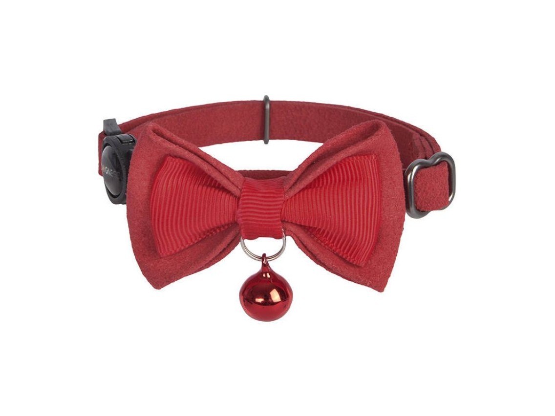 Conjunto de coleiras Dogness para gatos 2 pe�as (couro leg�timo vermelho/fibra preta)