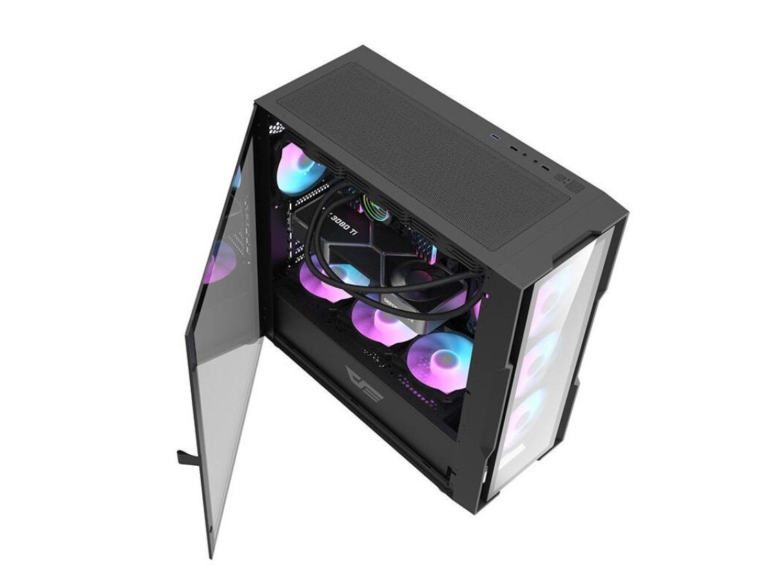 Gabinete de computador Darkflash DK431 em vidro (preto) + 4 ventoinhas RGB