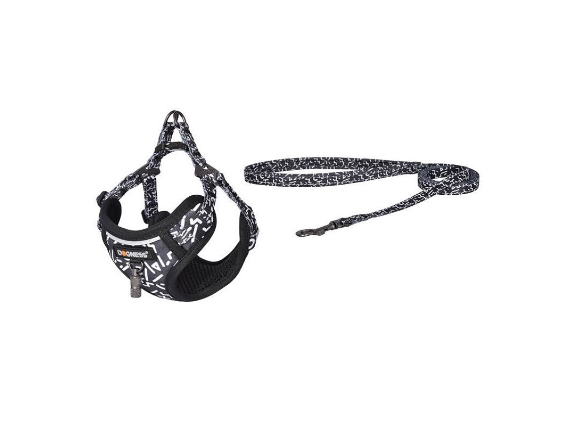 Conjunto de caminhada Dogness com guia 1,5m + peitoral para c�o (preto e branco)