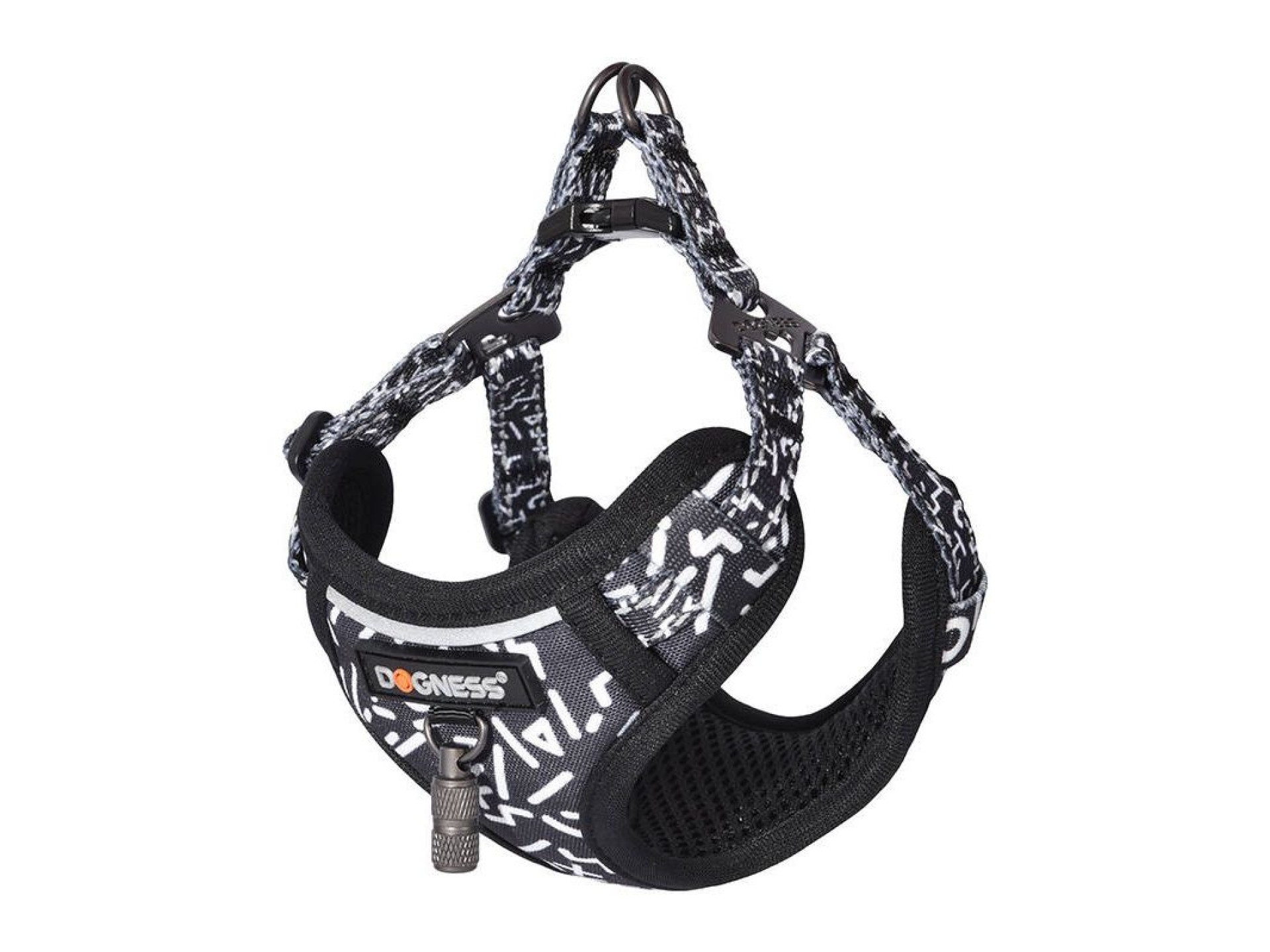 Dogness walking set leash 1,5m+harness for dog (black and white)