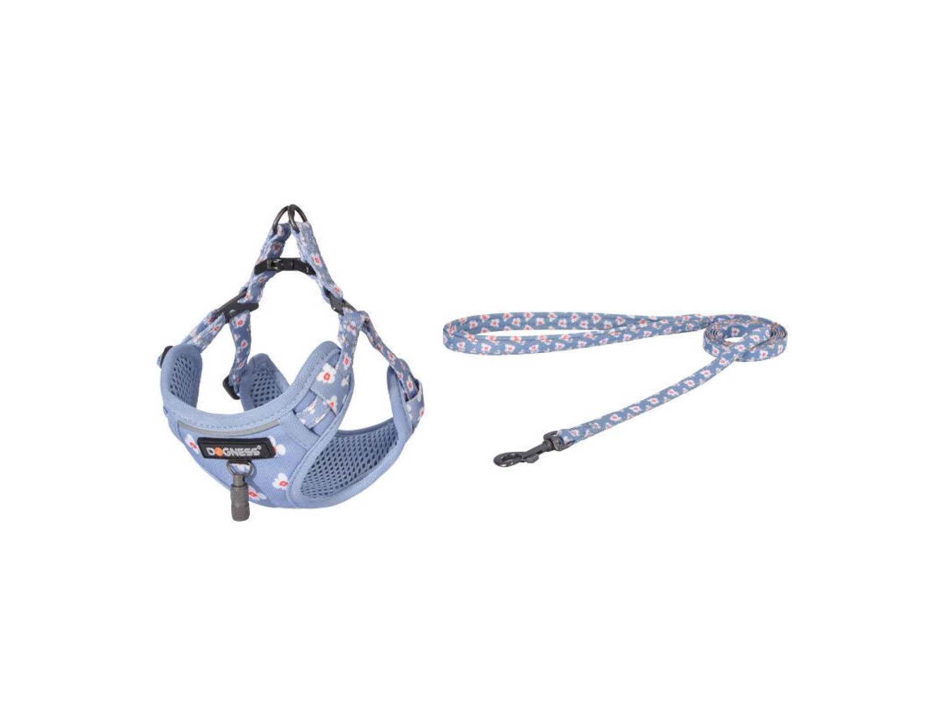 Dogness walking set leash 1,5m +harness for dog (light blue)