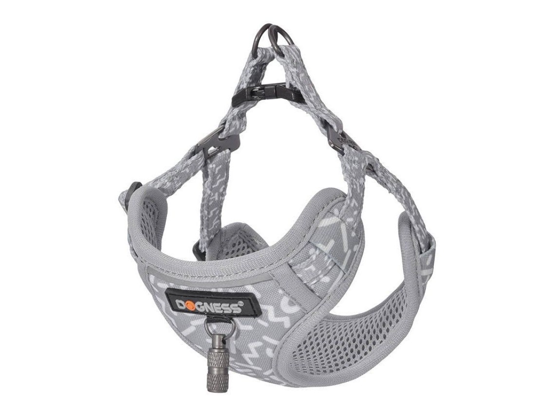 Correa de paseo Dogness de 1,5 m y arnés para perro (gris claro)