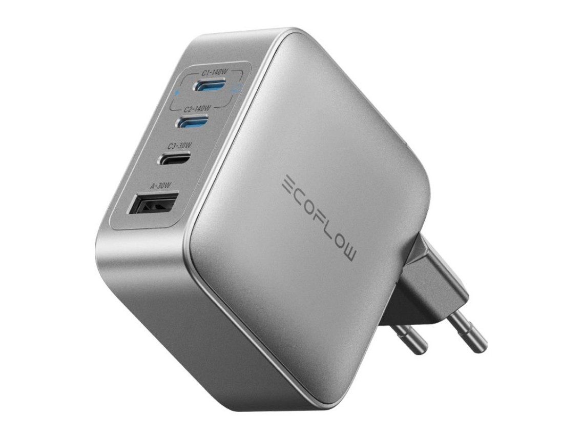 Carregador de tomada EcoFlow RAPID Pro 140W, 3xUSB-C, 1xUSB-A, GaN
