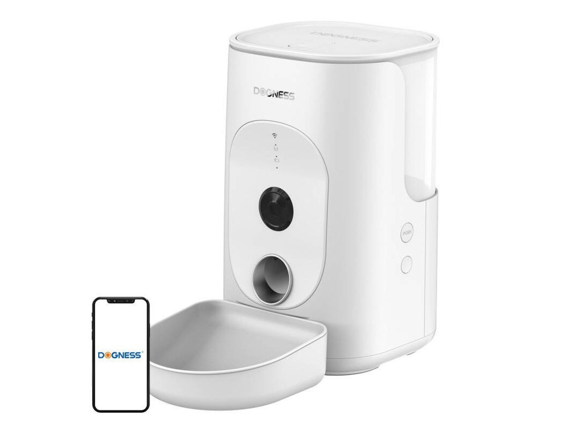Dogness F15 WiFi 4L dispensador de alimentos inteligente com câmera e tigela de plástico (branco)