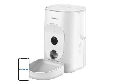 Dispensador de comida inteligente Dogness F15 WiFi de 4L con c�mara y recipiente de pl�stico (blanco