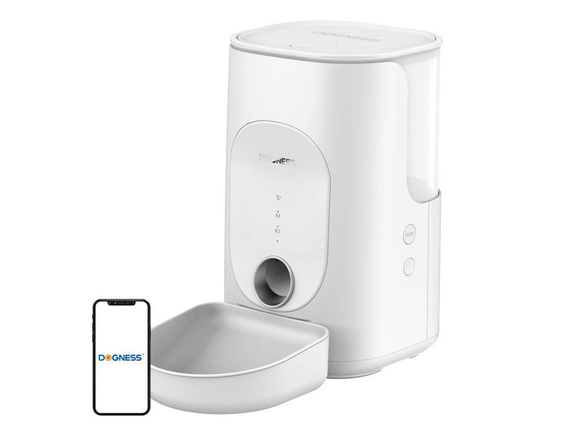 Dispensador de comida inteligente Dogness F16 WiFi 5G de 4 l con recipiente de plástico (blanco)