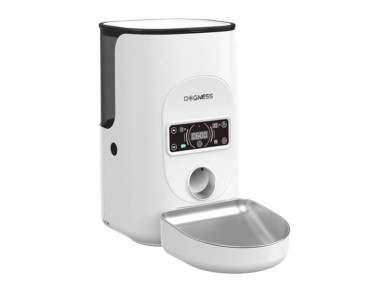 Dispensador de comida inteligente Dogness F17 de 4 l con recipiente de acero inoxidable (blanco)