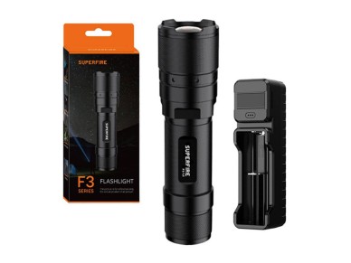 Lanterna Superfire F3-L2 – 570lm, 260m, 5 modos, função zoom Lanterna Superfire F3-L2 – 570lm, 260m, 5 modos, função zoom
