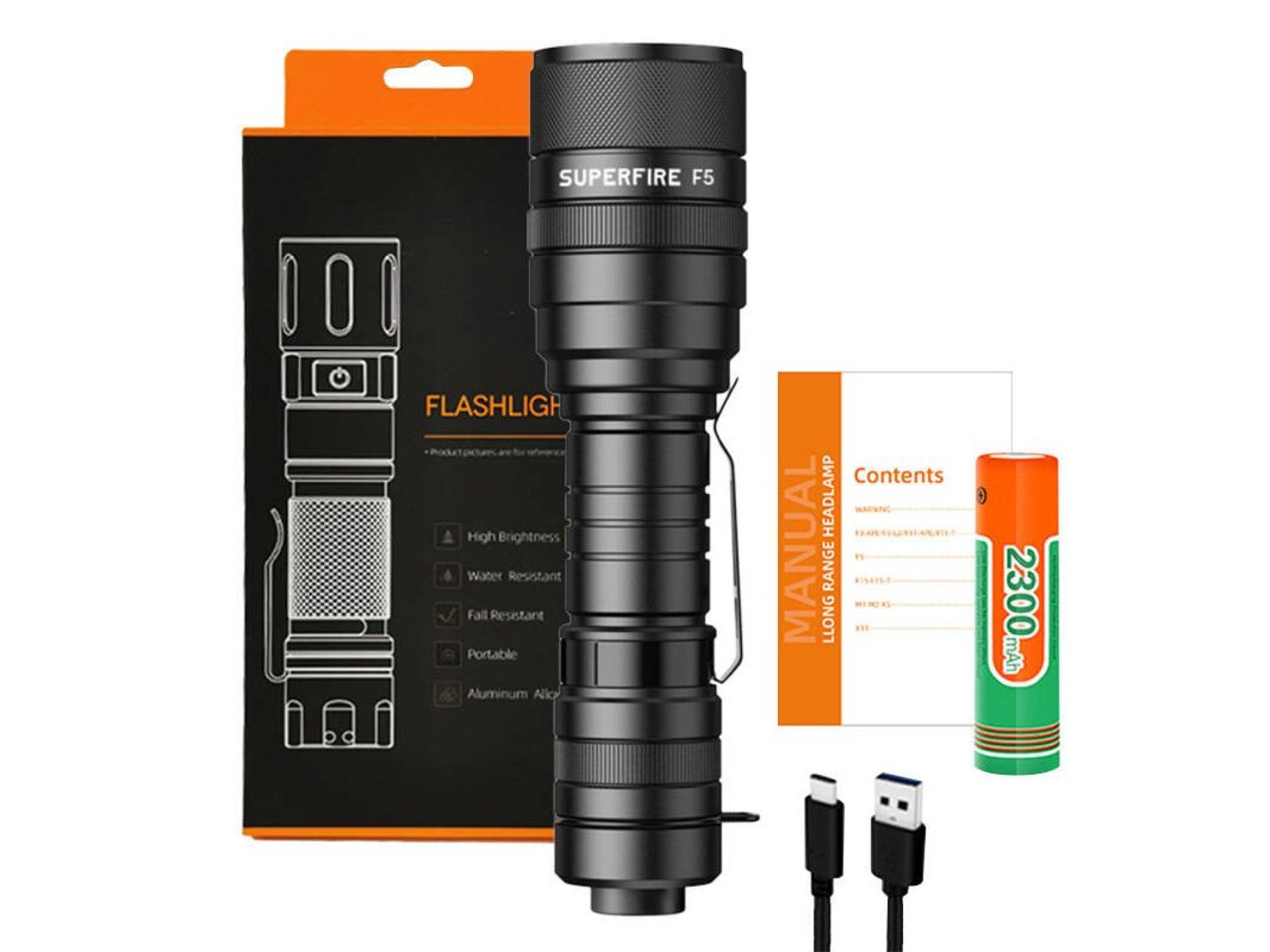 Linterna Superfire F5, 1100 lm, USB