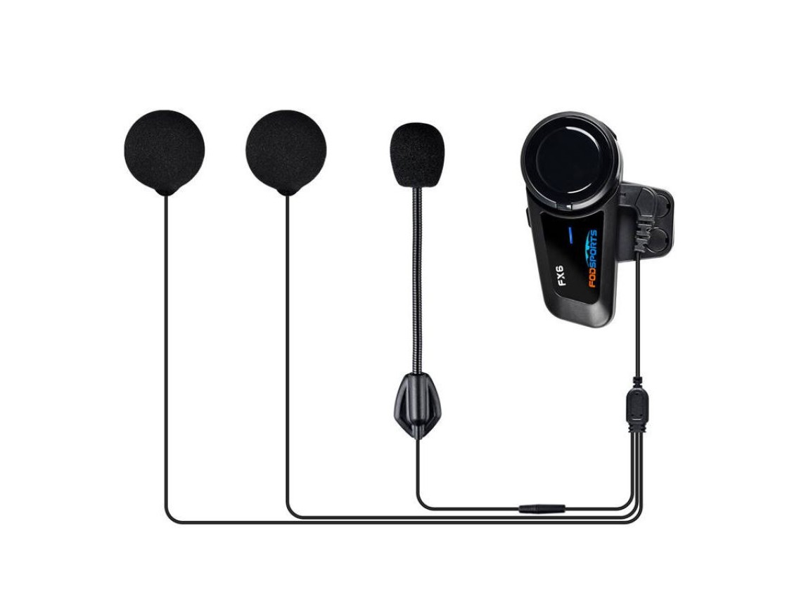 Intercomunicador para motocicleta Fodsports FX6 (paquete de dos) (negro)