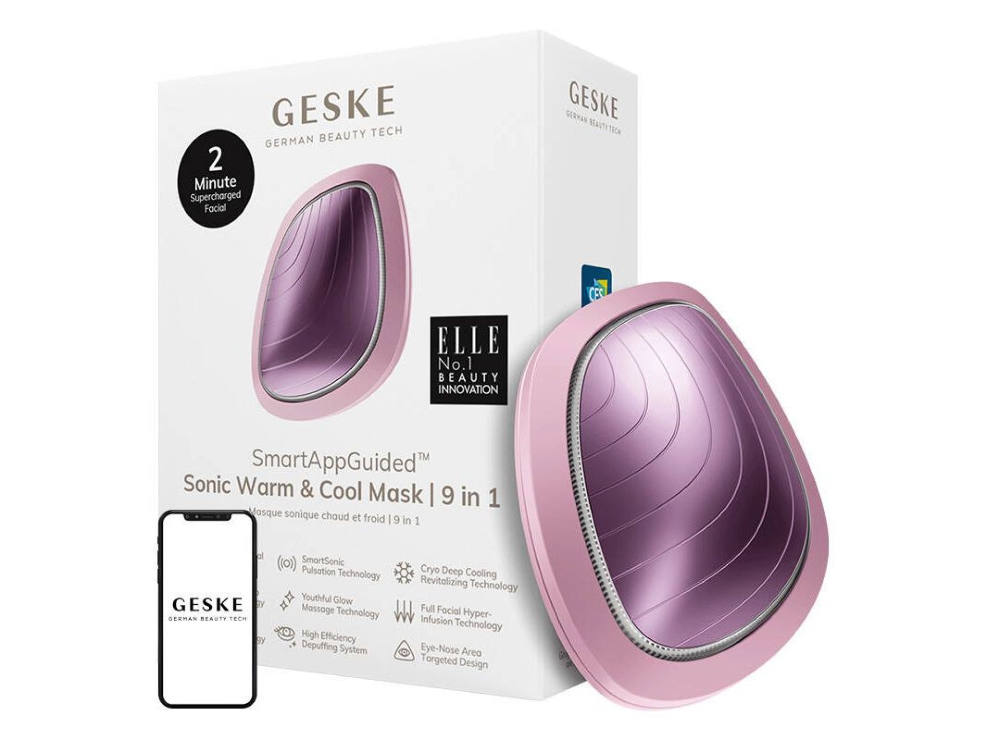 Mascarilla sónica cálida y fría 9 en 1 Geske con aplicación (rosa)