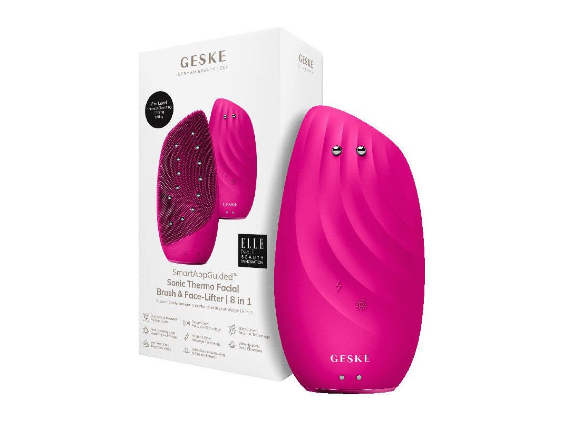Escova facial térmica sônica e lifting facial 8 em 1 Geske com aplicativo (magenta)